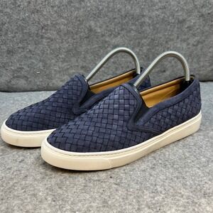 M Gemi Women Navy Blue Woven Leather Slip On Sneakers Shoes Made in Italy 39.5